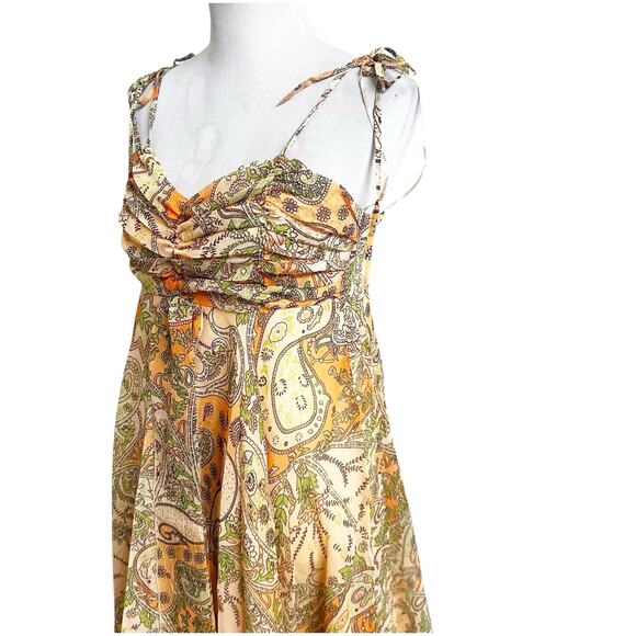 Chaudry KC Raga Fairy Whimsical Dress Sz Medium Asymmetrical Hem Peach Chiffon - Picture 3 of 15